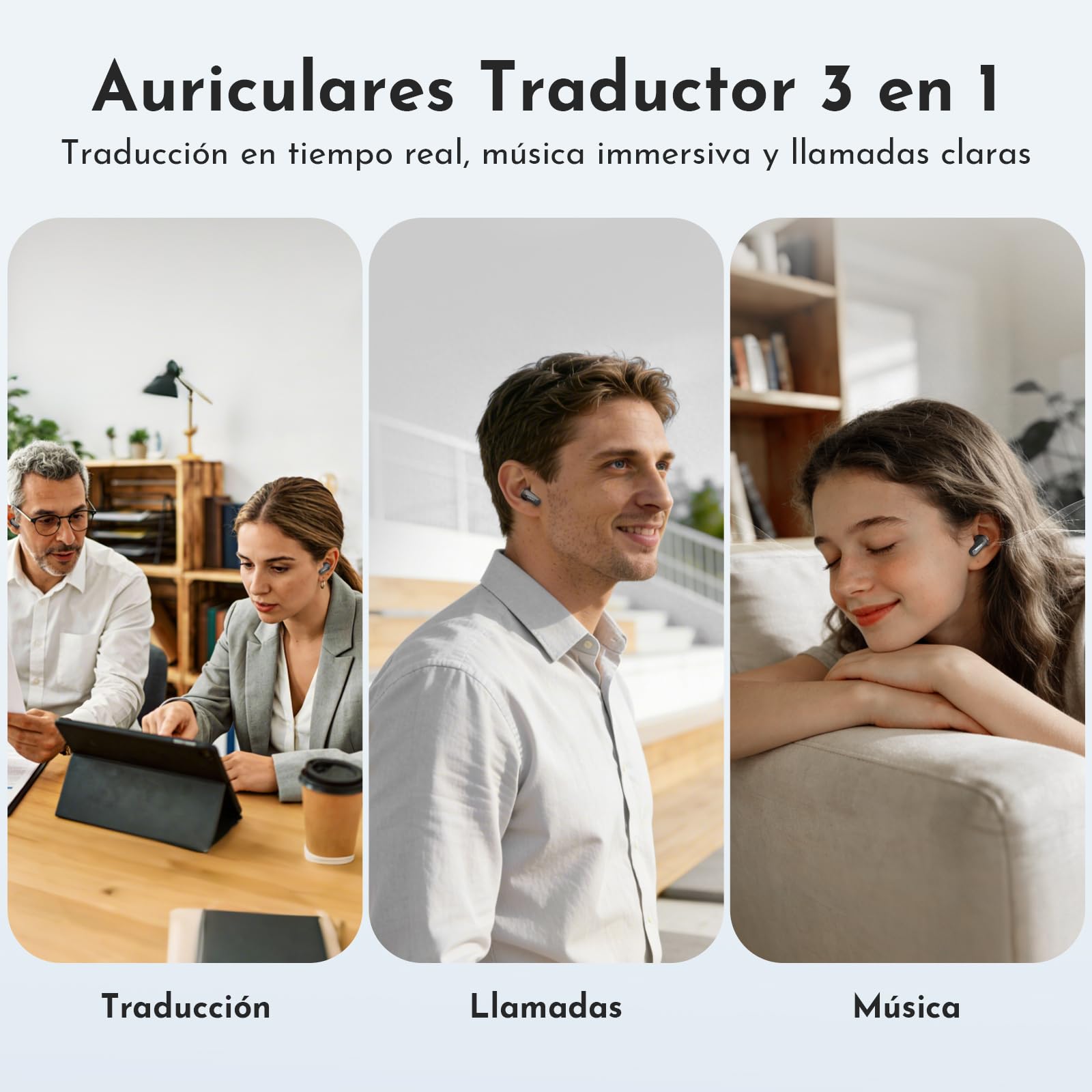 MINISO MS119 Auriculares Traductor en Tiempo Real,Auriculares Traductores Simultaneos IA 3 en 1, 165 Idiomas y 9 Modos de Traducción, Bluetooth 6.0, 48H de Autonomía para Viajes, Negocios y Estudios