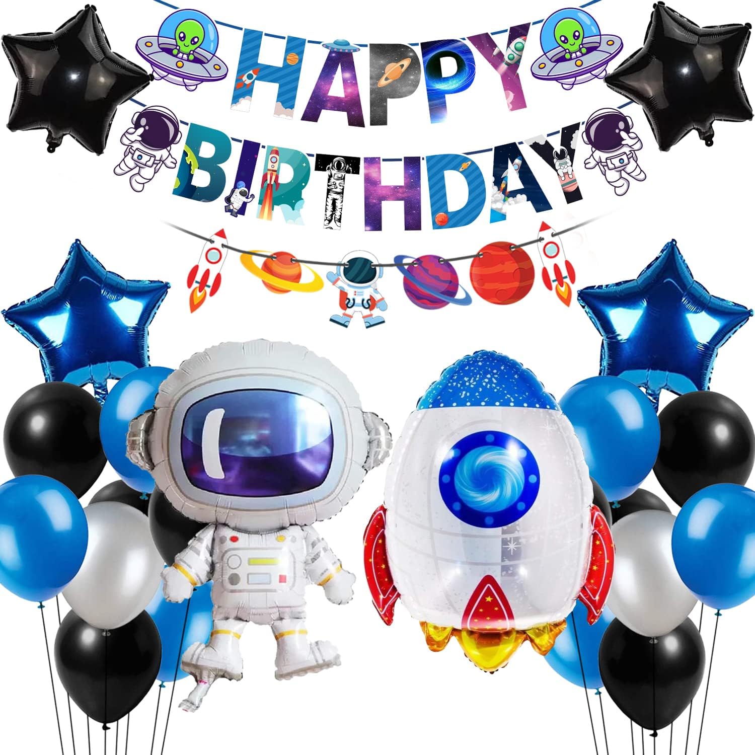 - Party Propz Space Theme Birthday Decoration Kit - 50Pcs, Space decoration for birthday, Astronaut balloon, Birthday decoration kit for boys, Space theme Cutouts (Cardstock,Foil,Latex)