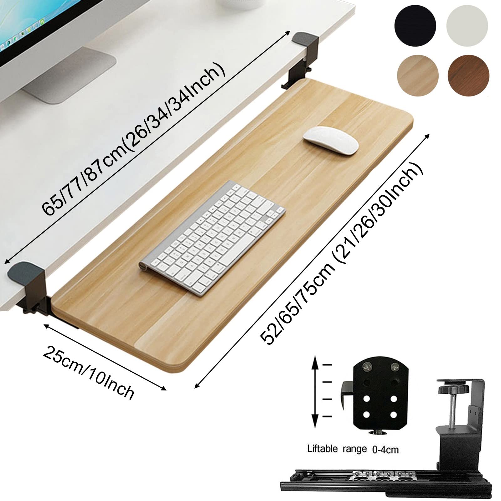Bandeja deslizante para teclado, estante de madera para teclado con abrazadera, soporte extraíble debajo del escritorio, solución de almacenamiento adicional para oficina en casa, diseño para escribir
