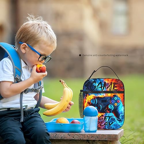 Miniatura 4 de Fiambrera con diseño de videojuegos de fuego para niños y niñas, con aislamiento, reutilizable, portátil, para hombres, mujeres, adultos, escuela,