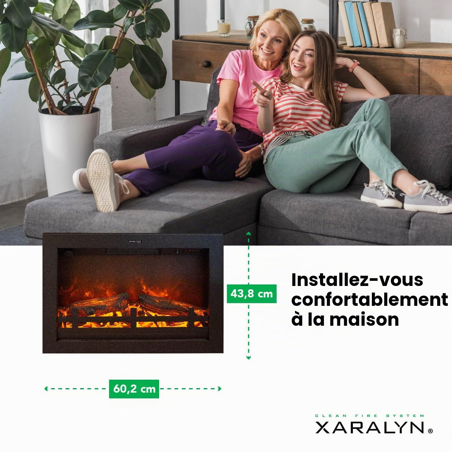 Rubyfires Insert pour cheminée électrique Flandria Puissance 0 – 900 – 1800 W avec commandes avant incassables en plaques de plâtre ou à associer aux cadres Ruby Fires