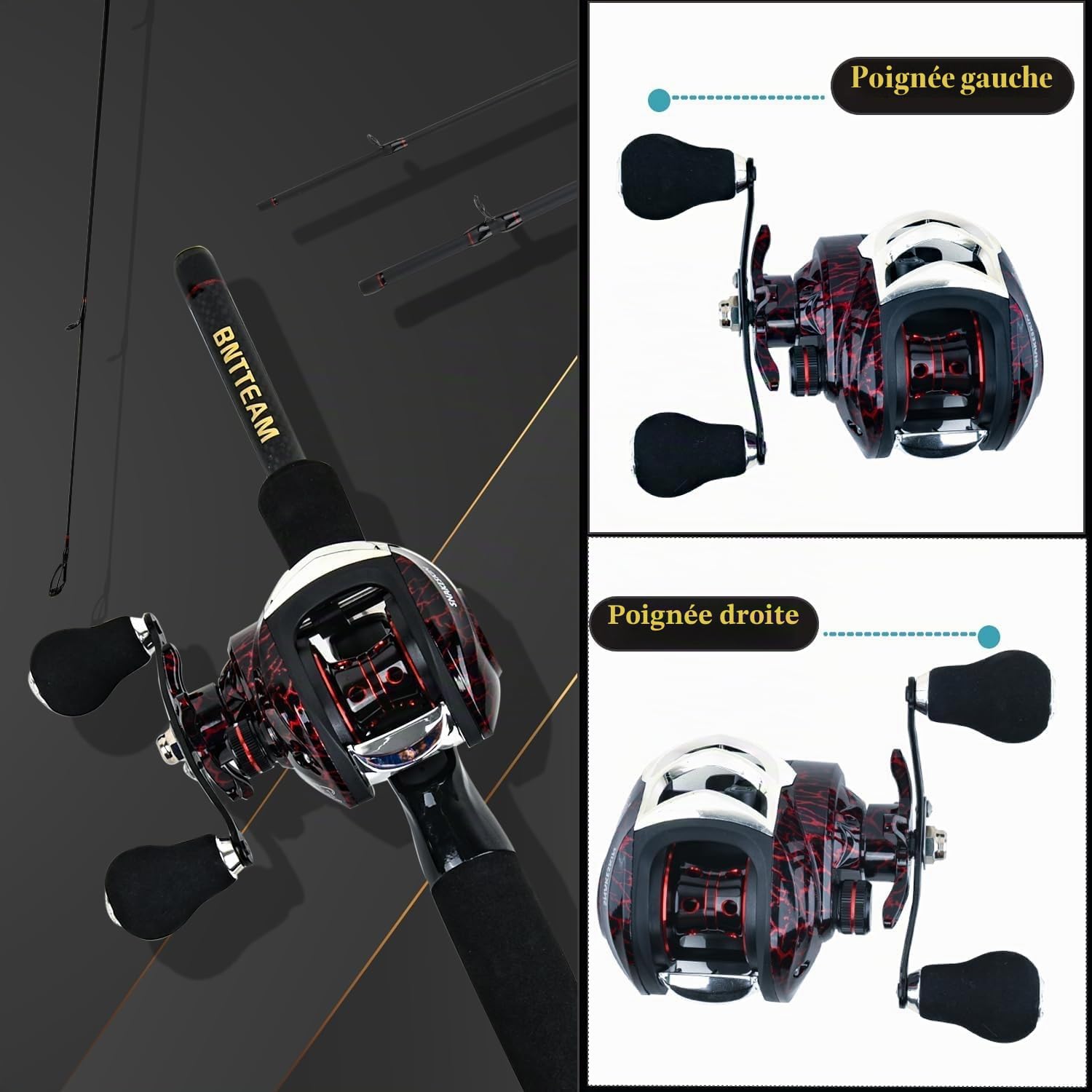 Baitcasting Canne à pêche 2.1M Super Dur Fibre de Carbone poignée EVA Portable léger 6 Sections Canne articulée pour Voyage Surf Eau salée Eau