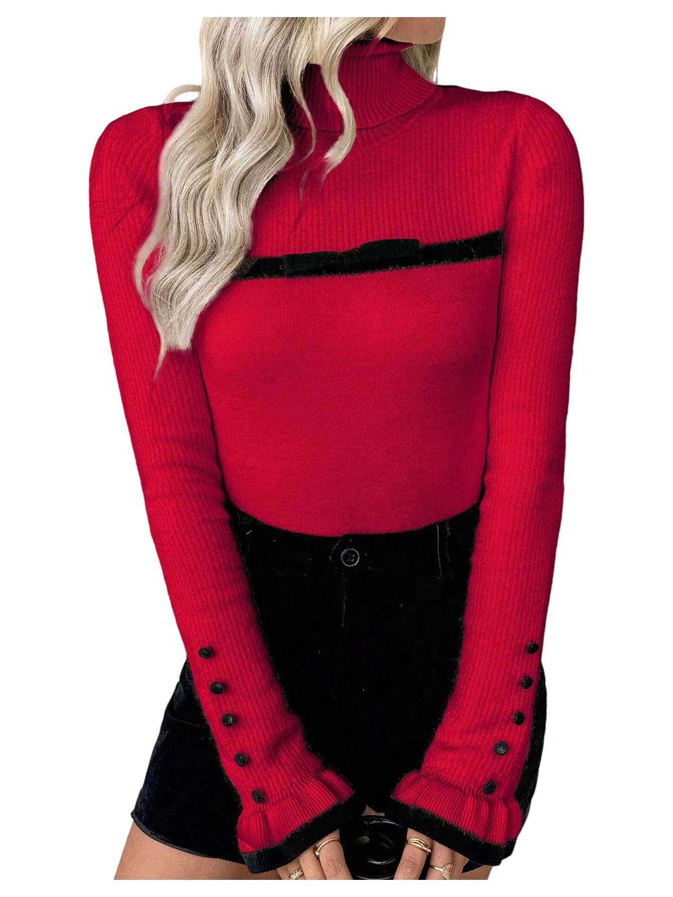 Verdusa Womens Turtleneck Sweater Long Sleeve Ribbed Knit Lightweight Thermal Fitted Knitwear