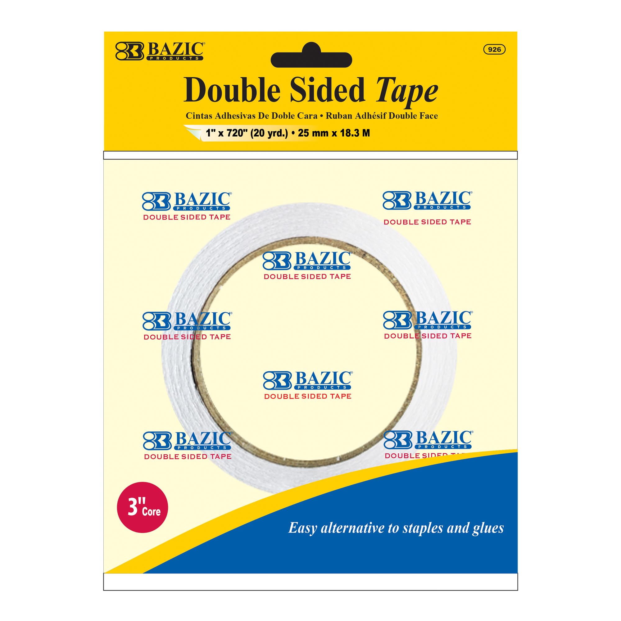 BAZIC Nastro biadesivo 2,5 cm x 20 m (728 cm), nastro adesivo trasparente per montaggio biadesivo, nastro biadesivo permanente per lavori di artigianato, scrapbooking, confezione da 24