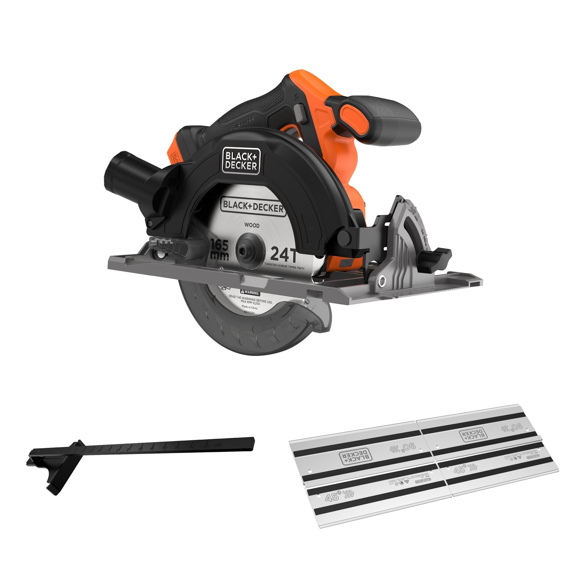 BLACK+DECKER Sega circolare a batteria senza spazzole, solo utensile - senza batteria, sega circolare elettrica con lama da 165 mm, binario di guida e guida parallela, BLCCS78NAZ-XJ