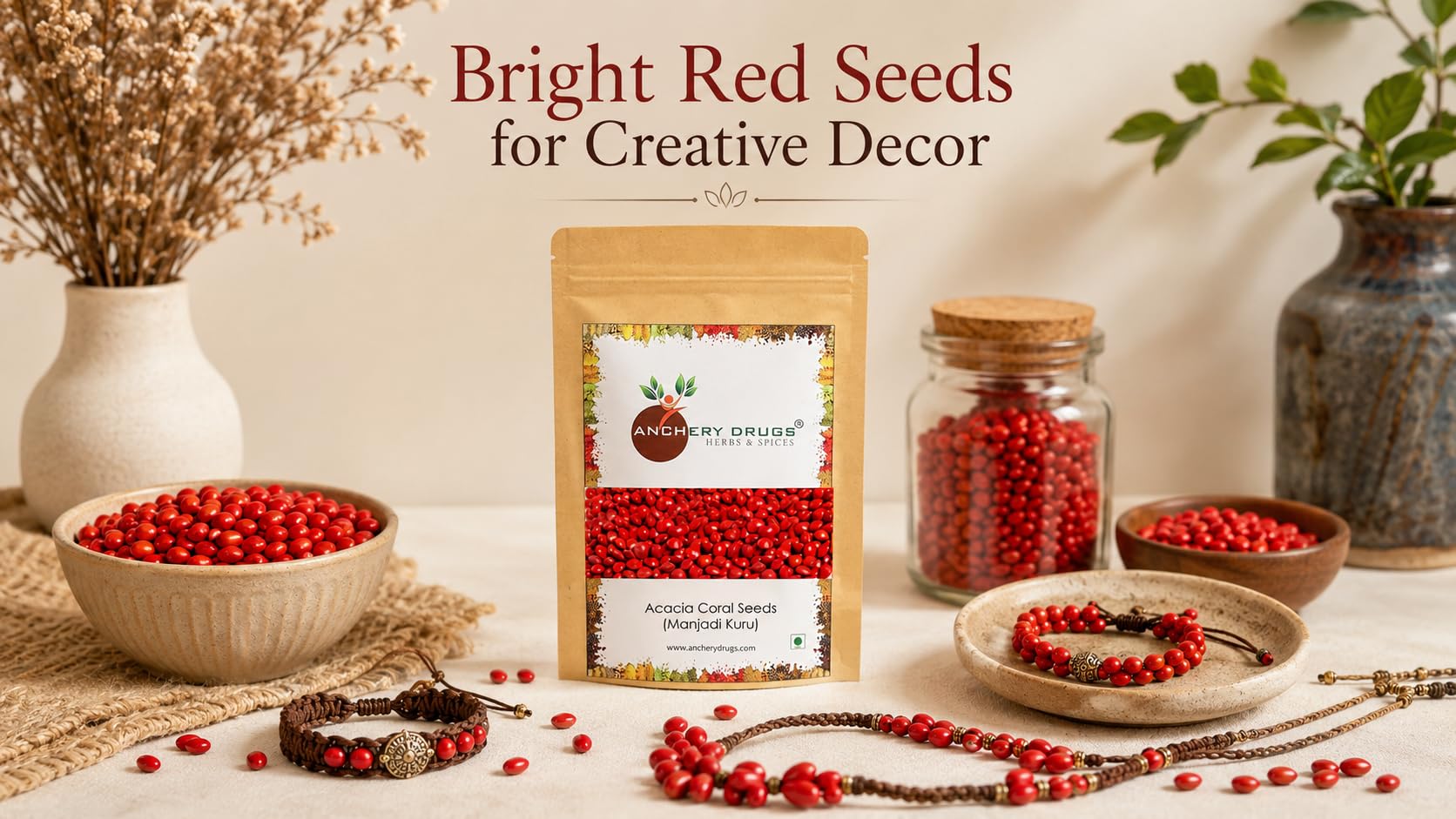 Anchery Drugs Manjadikuru Seeds | Manjaadi Ratti Lal Chirmi Red Sandalwood Seeds | Adenanthera Pavonina | Natural Seeds for Pooja, Craft & Traditional Use (50g) 2