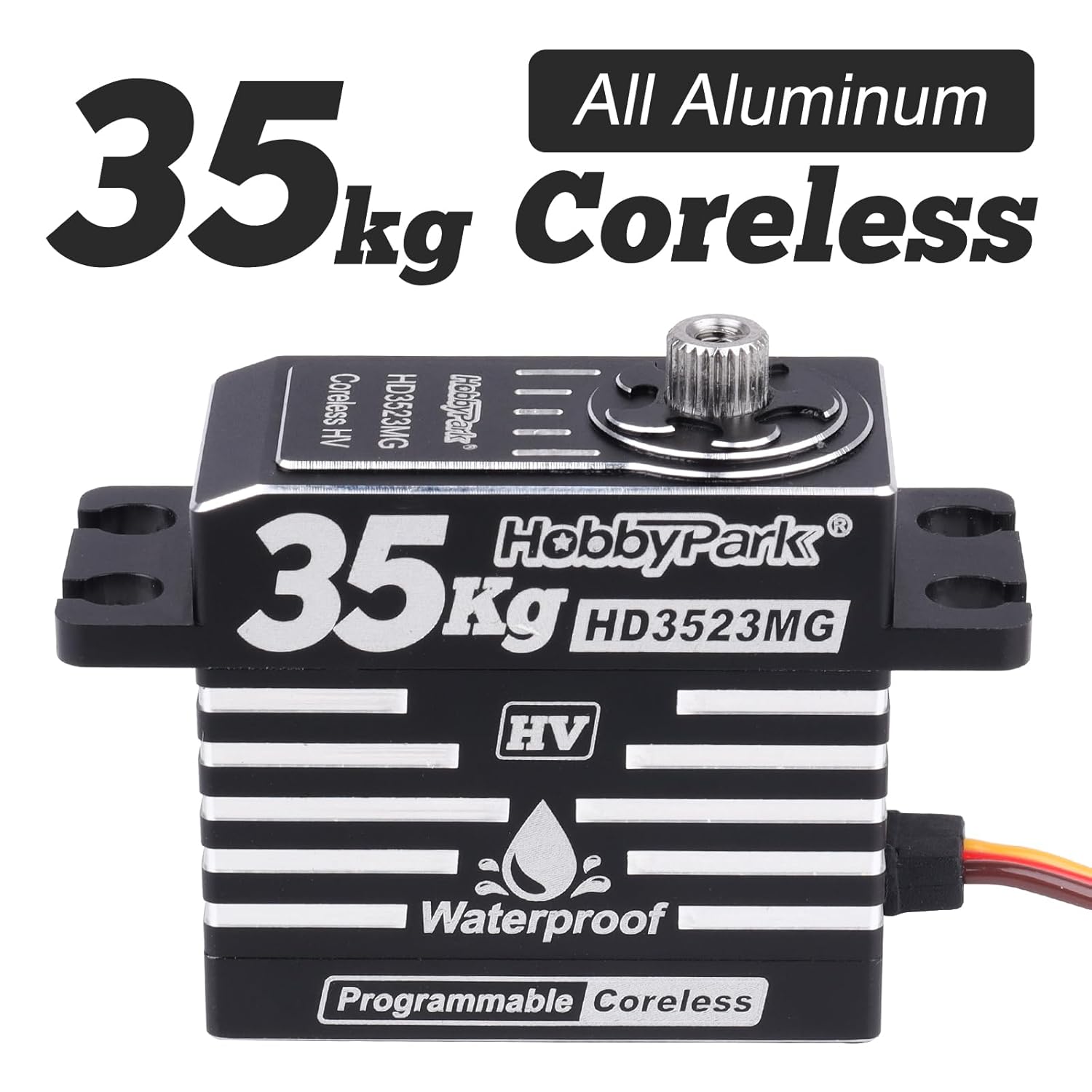HobbyPark Waterproof RC Servo High Torque Coreless Motor Metal Gear Digital Servo Aluminum Case Parts for 1/8 1/10 RC Crawler RC Truck RC Car Buggy Basher Bashing Control Angle 180° (35kg Torque)