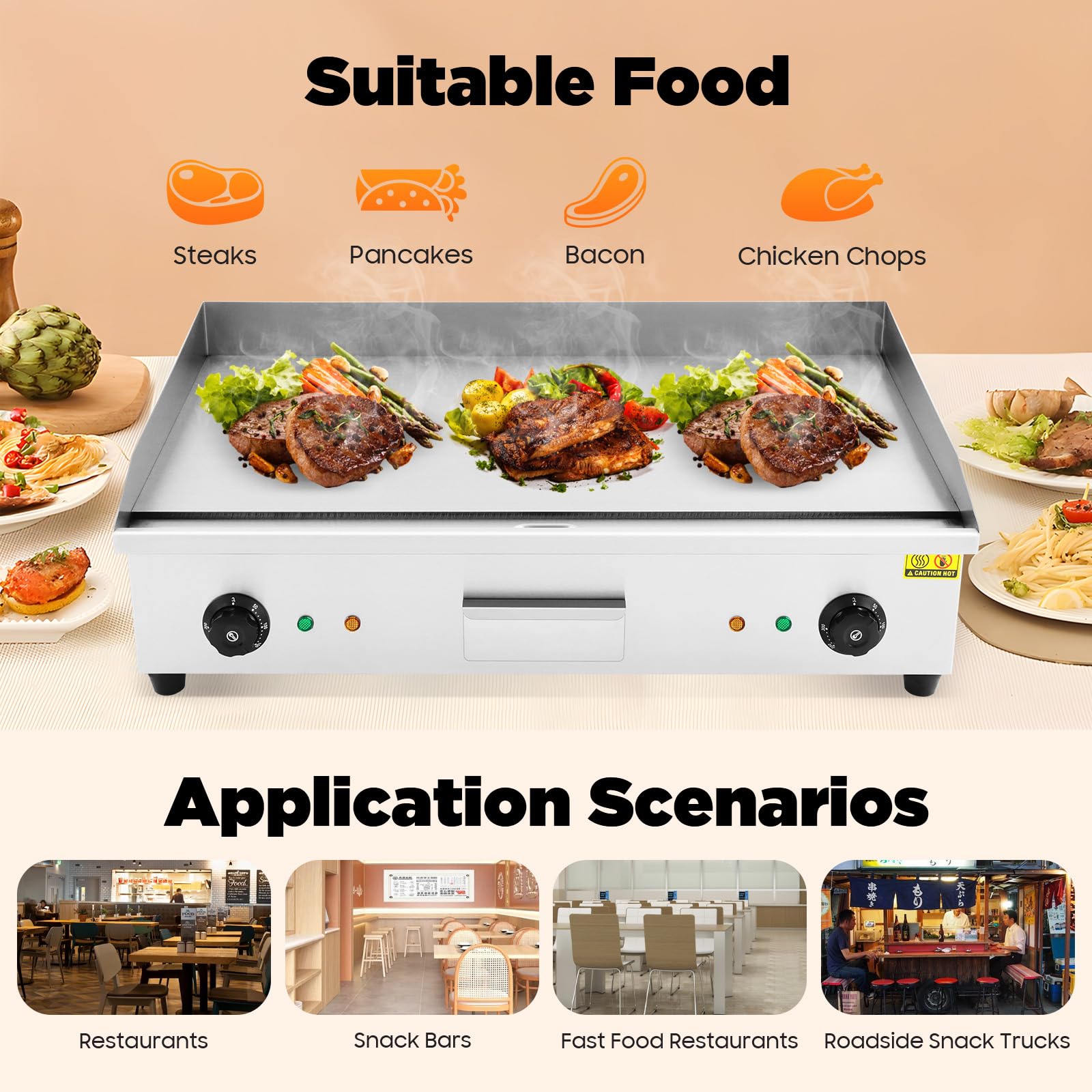 Gastro Elektrische Grillplatte Bratplatte Teppanyaki Elektrogrill Temperaturregelung Griddle Tischgerät Kommerziell