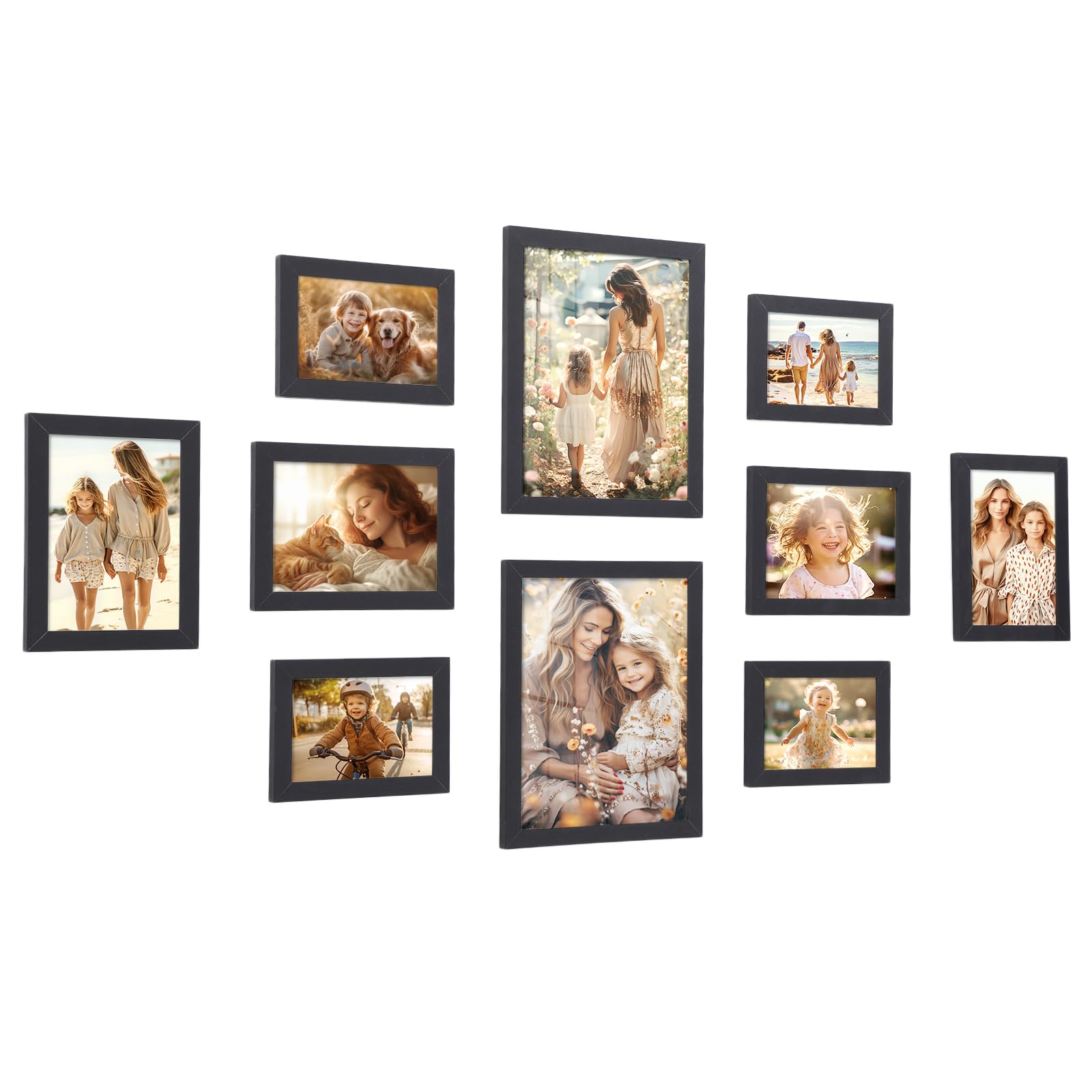 SONGMICS Set di 10 Cornici per Foto, 20x25 cm, 13x18 cm, 10x15 cm, PS e MDF, Nero Inchiostro RPF310H