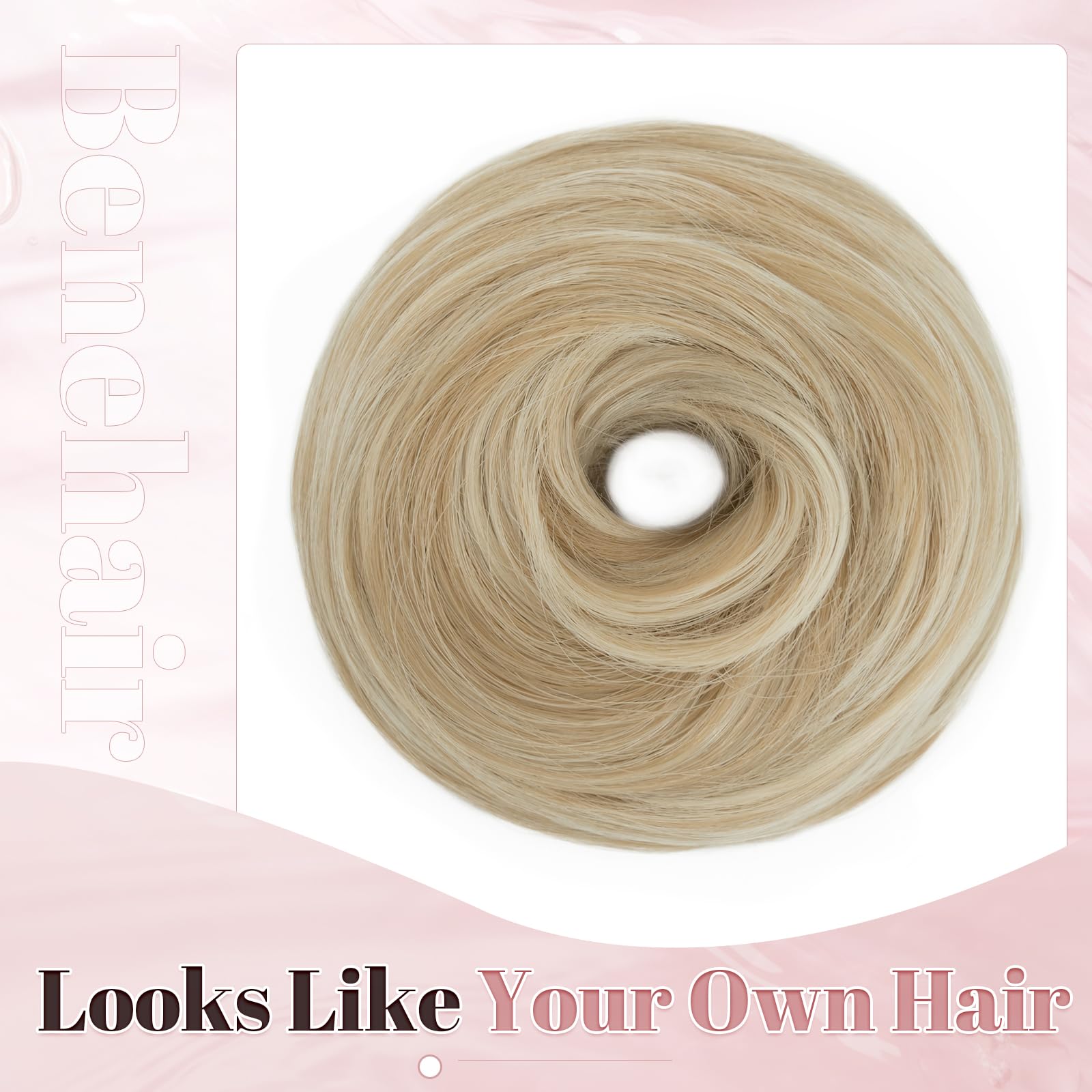 Benehair Messy Bun Scrunchies Curly Hair Hairpiece Synthetic Ponytail Bun Extensions Dirty Blonde Hair Pieces for Women (Dirty Blonde - Image 3