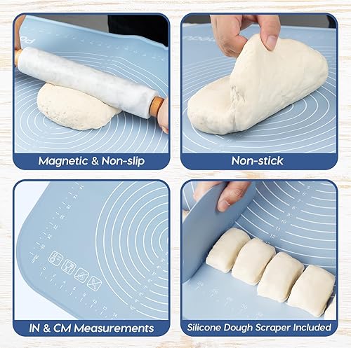 Miniatura 10 de Alfombrilla de silicona para hornear de 32 x 24 pulgadas, 0.059 in, ultra gruesa, antiadherente, con cinturón de almacenamiento, raspador y realce
