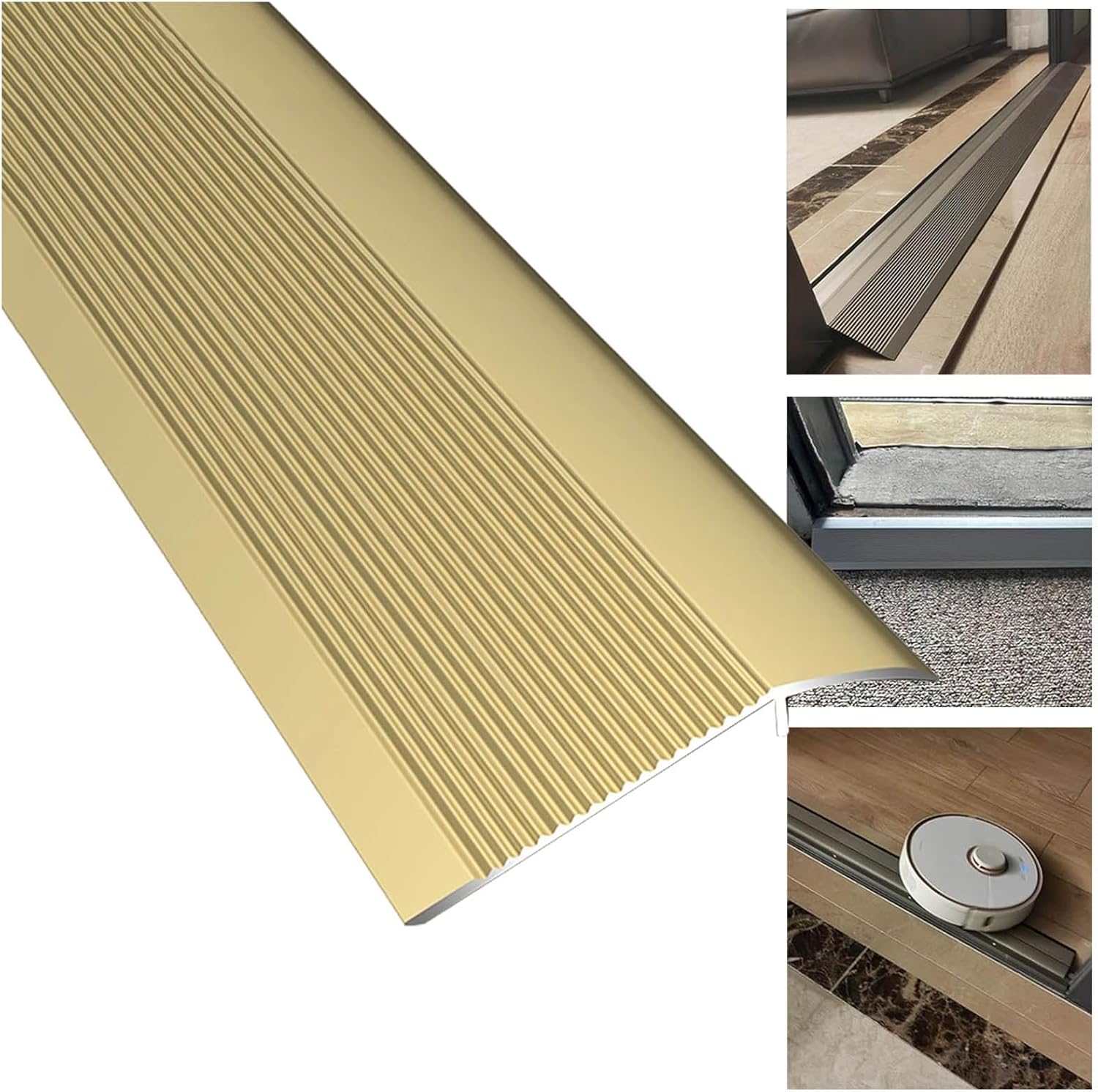 Floor Transition Strip 4 Inch Wide Threshold Ramp Aluminum, Kitchen Bedroom Bathroom Doors Reducer Gap Cover Bridge The Height Between 0.6-1.77 Inch