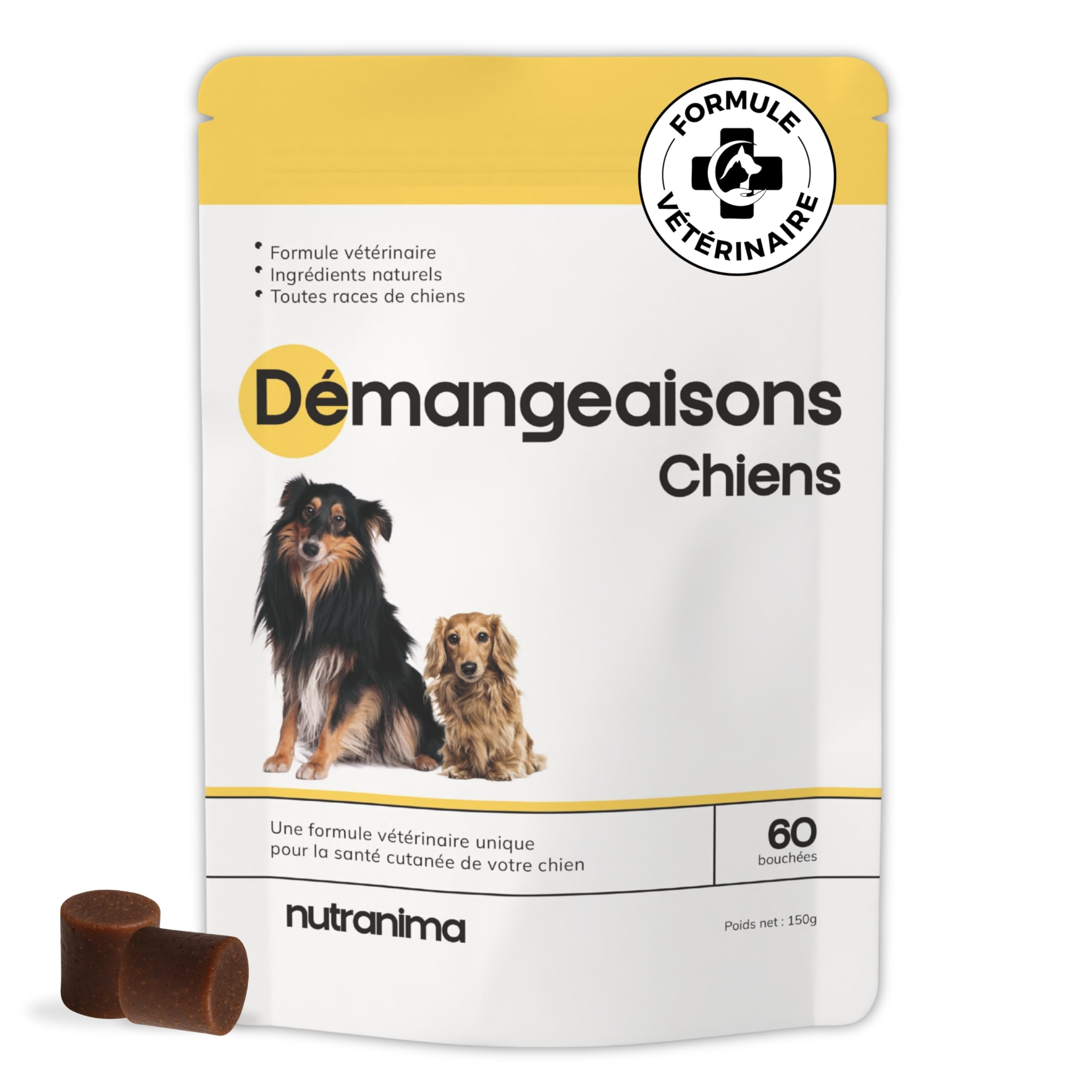 Démangeaisons Chien | KynoSil® Silicium & Collagène | Oméga-3, Probiotiques, Biotine & Zinc | Complément Peau & Pelage | 60 bouchées | Formule Vétérinaire Française