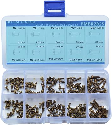 M2 M2.5 Brass Phillips Pan Head Machine Screws Qty 200-piece Assortmrnt Set,M2x4 M2x5 M2x6 M2x8 M2x10 M2.5x4 M2.5x5 M2.5x6 M2.5x8 M2.5x10mm