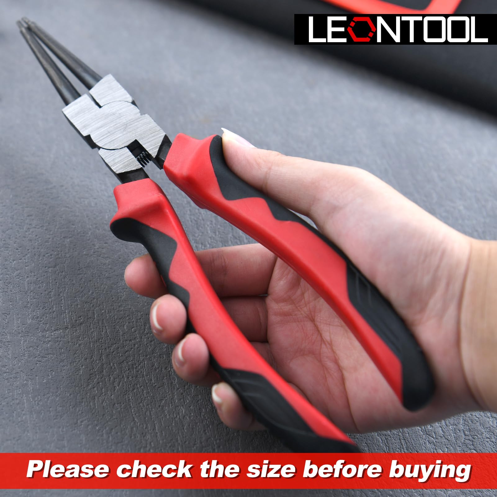LEONTOOL Juego de 4 alicates de anillo a presión de 9 pulgadas, kit de alicates internos externos para anillo de bloqueo de mandíbula recta y doblada, diámetro de la punta de 0.08 pulgadas, alicates