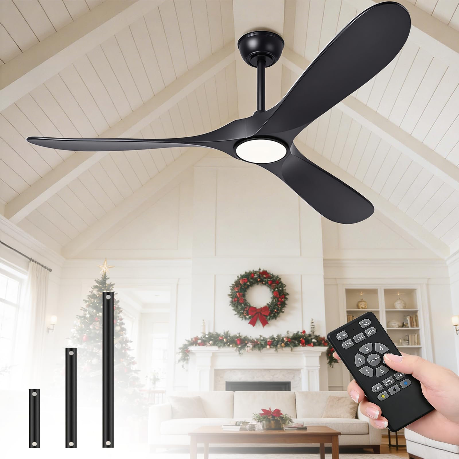 Photo 1 of ***JUST THE BLADES*** Mosanfan 52 Inch Ceiling Fans with Lights and Remote, Wood Outdoor Ceiling Fan with 6 Speed Noiseless DC Motor, Indoor Modern 3 Blade Propeller Ceiling Fan for Bedroom Living Room Gazebo Patio (Black)