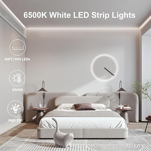 Miniatura 2 de Tira de luces LED blancas, tira de luz regulable de 50 pies con control remoto de 6500 K, luz blanca brillante, 900 luces LED flexibles con fuerte
