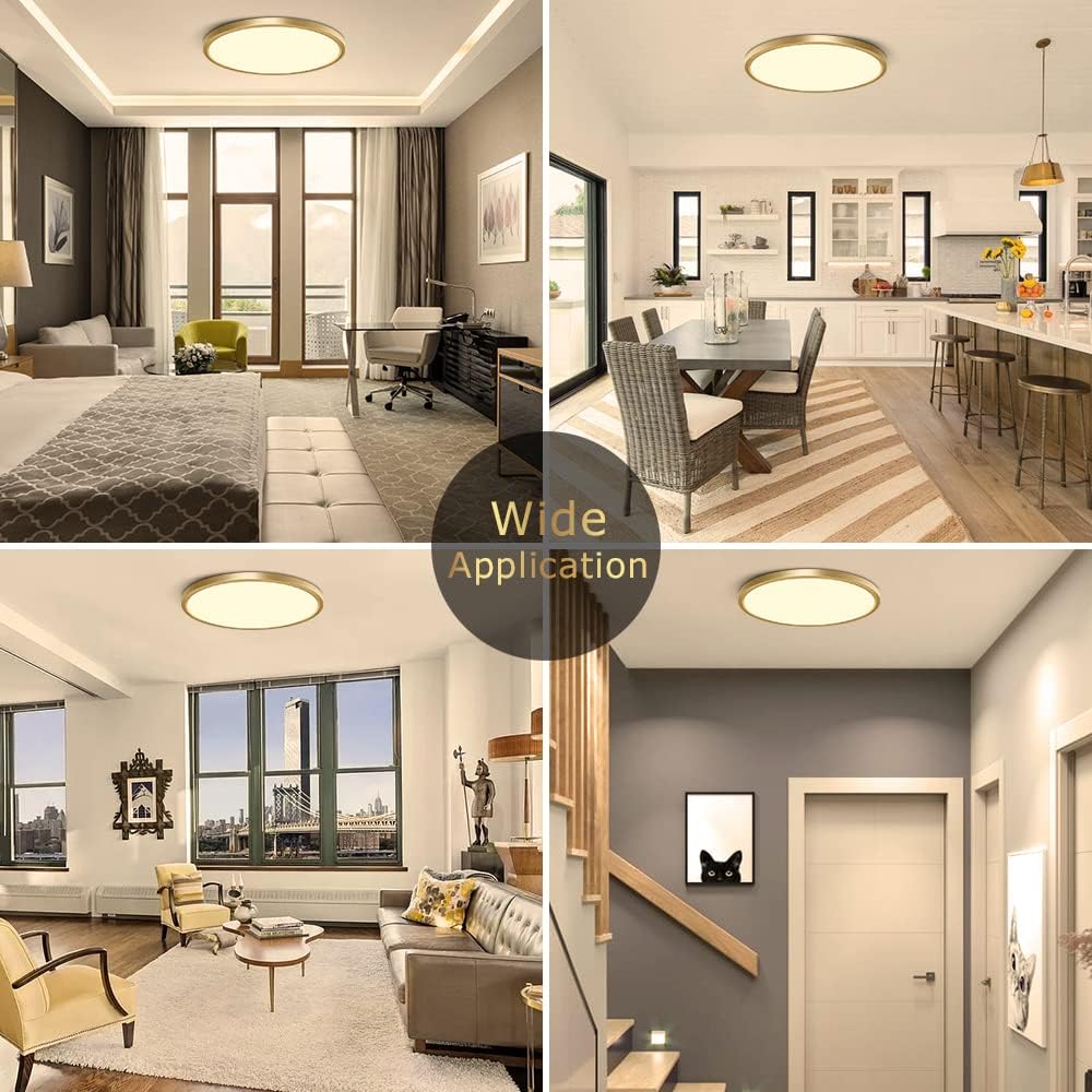 15.7Inch LED Flush Mount Ceiling Light Fixture , 32W(320W Equivalent), 3800LM, 3000K Warm White, IP40, Flat Modern LED Ceiling Lights for Bedrooms, Living Rooms, Bathrooms, Stairwells, etc.(Gold)