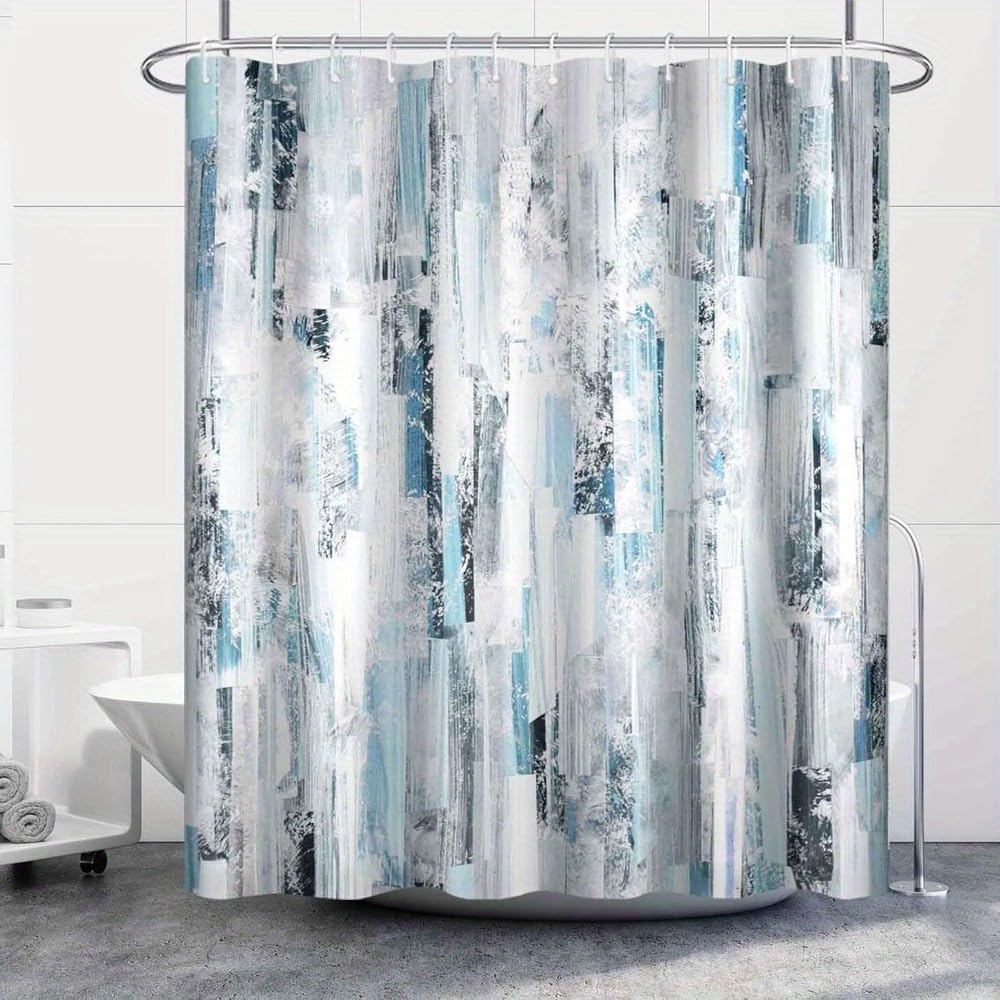 Rideau de douche imperméable en tissu anti-moisissure bleu et gris aquarelle