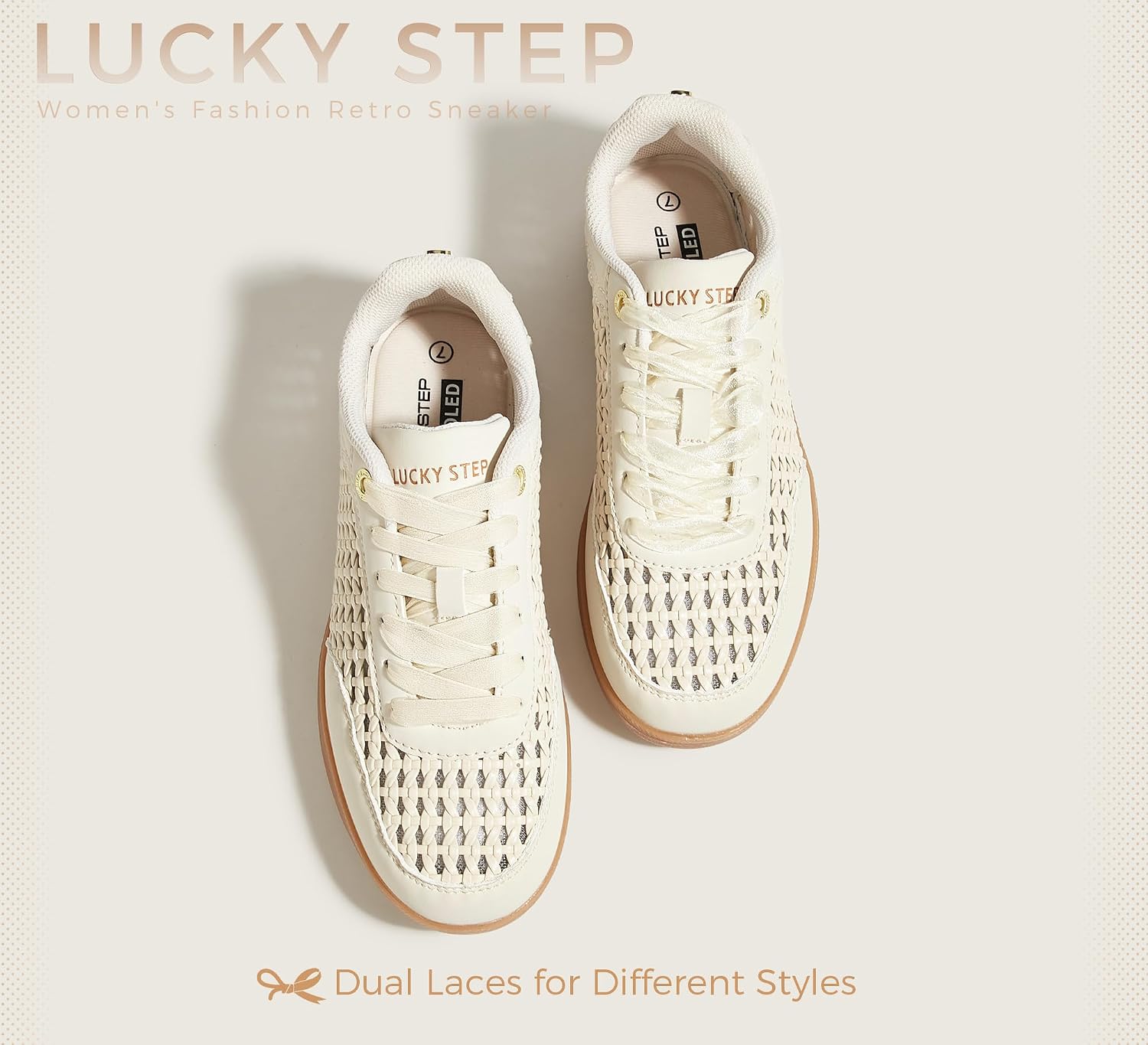 LUCKY STEP Women's Fashion Tennis Shoes Classic Retro Sneakers Casual Gum Sole Braided Raffia Street Style Trendy Walking Footwear
