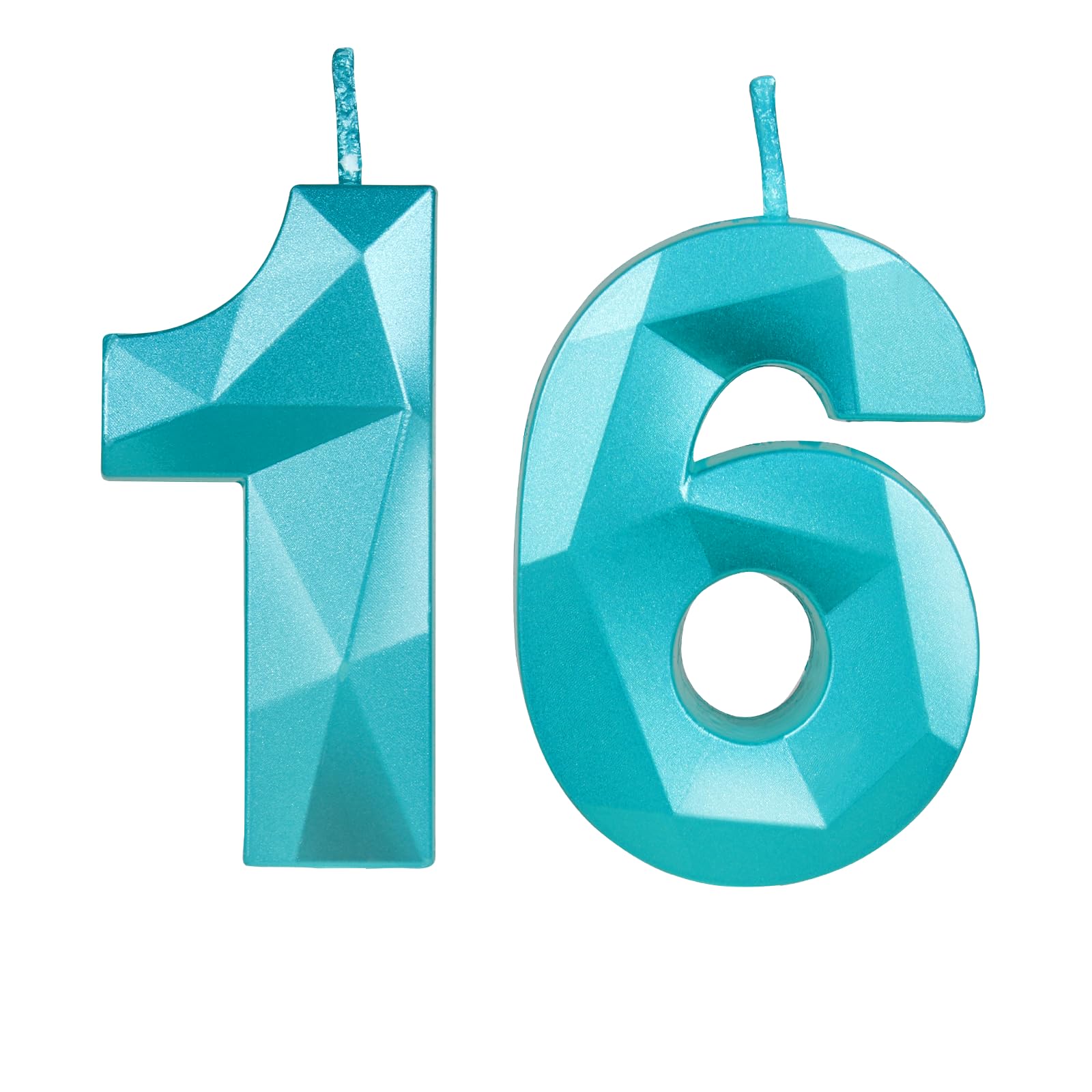 Teal Blue 16th Birthday Candles for Cake, Number 16 Candle for 16th Birthday Decorations, 3D Design Cake Topper Decor for Boy Girl Men Birthday Theme Party Weddings Anniversary Celebration Supplies