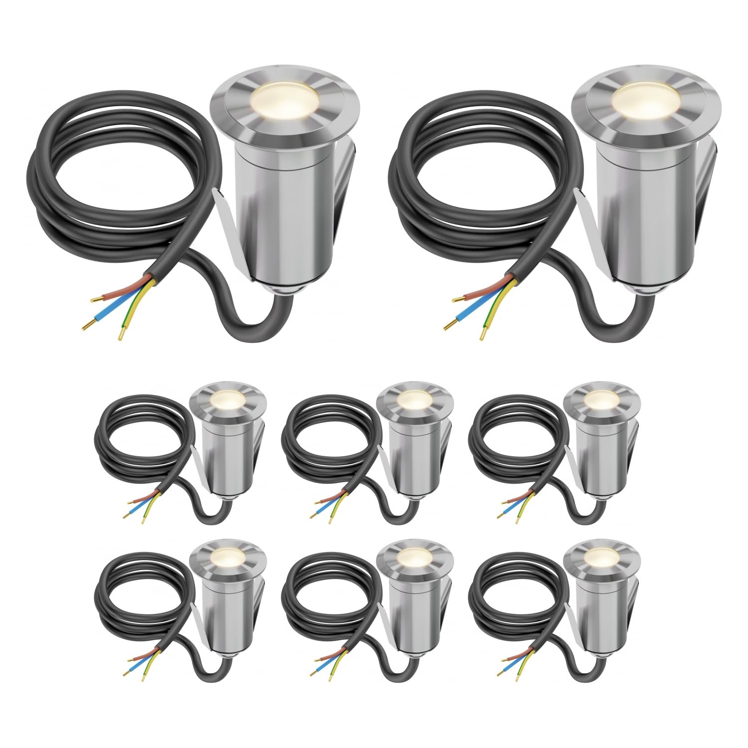 ledscom.de 8 Stück LED Bodeneinbauleuchte GLOX für außen, IP67, aluminium, rund, 35mm Ø, warmweiß, matt