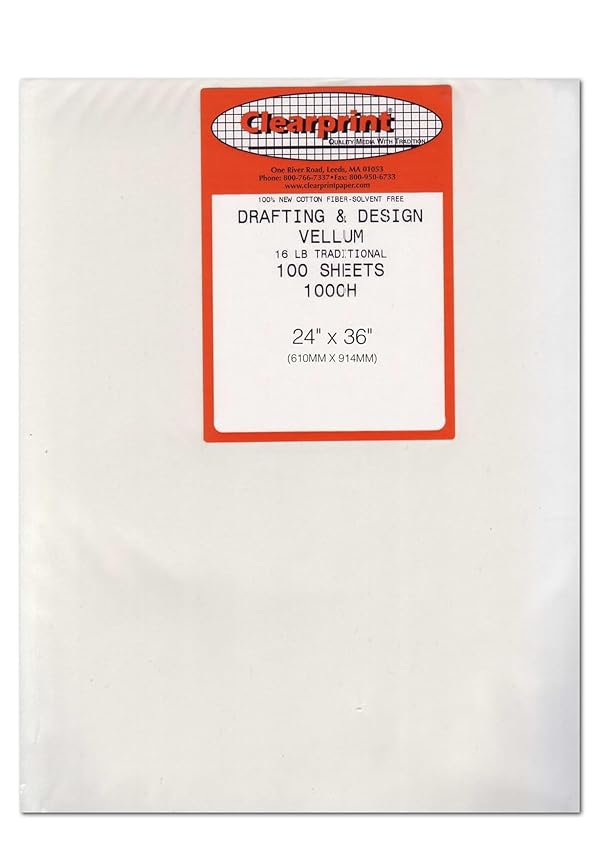 Clearprint 24" x 36" 1000H Design Vellum Sheets, 16 lb., 100% Cotton, 100 Sheets Per Pack, 1 Each by Clearprint - Used condition - US$144.13