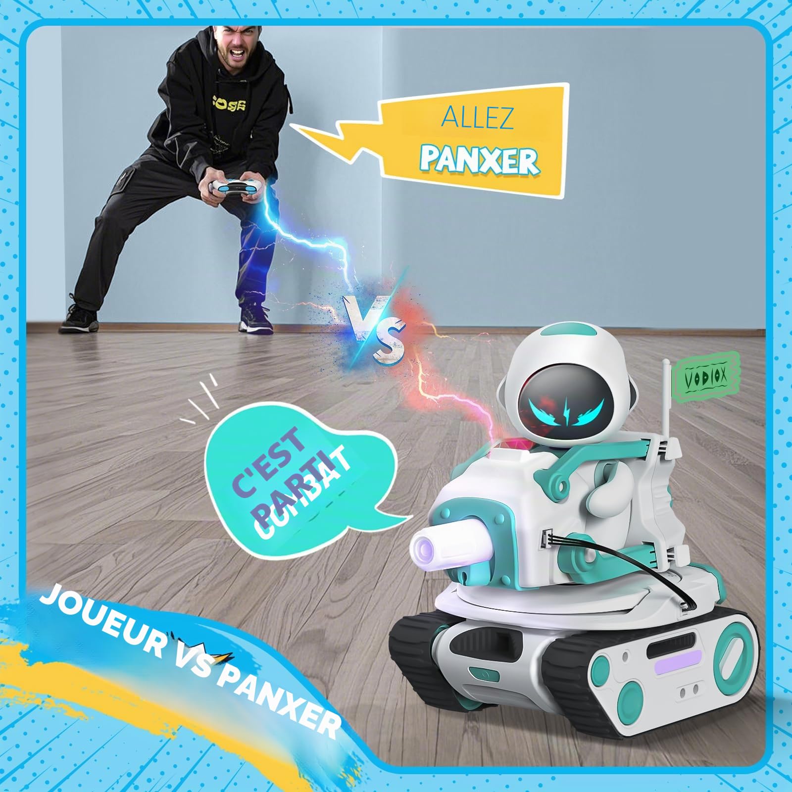 ENERGIZE LAB Panxer - Réservoir de bataille RC pour robot Eilik, jouet de voiture Crawler avec lumières LED et télécommande 2,4 GHz, cadeaux pour garçons et filles, Eilik non inclus dans cet article.