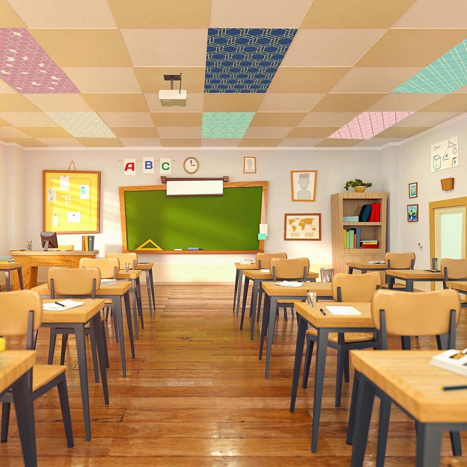 Outus Fluorescent Light Cover Classroom Lighting Cover with Magnets Light Filter Magnetic Ceiling Panel Decoration 2 x 4 ft (23.62 x 47.24 In) Reduce Glare for Office School(6,Geometric)
