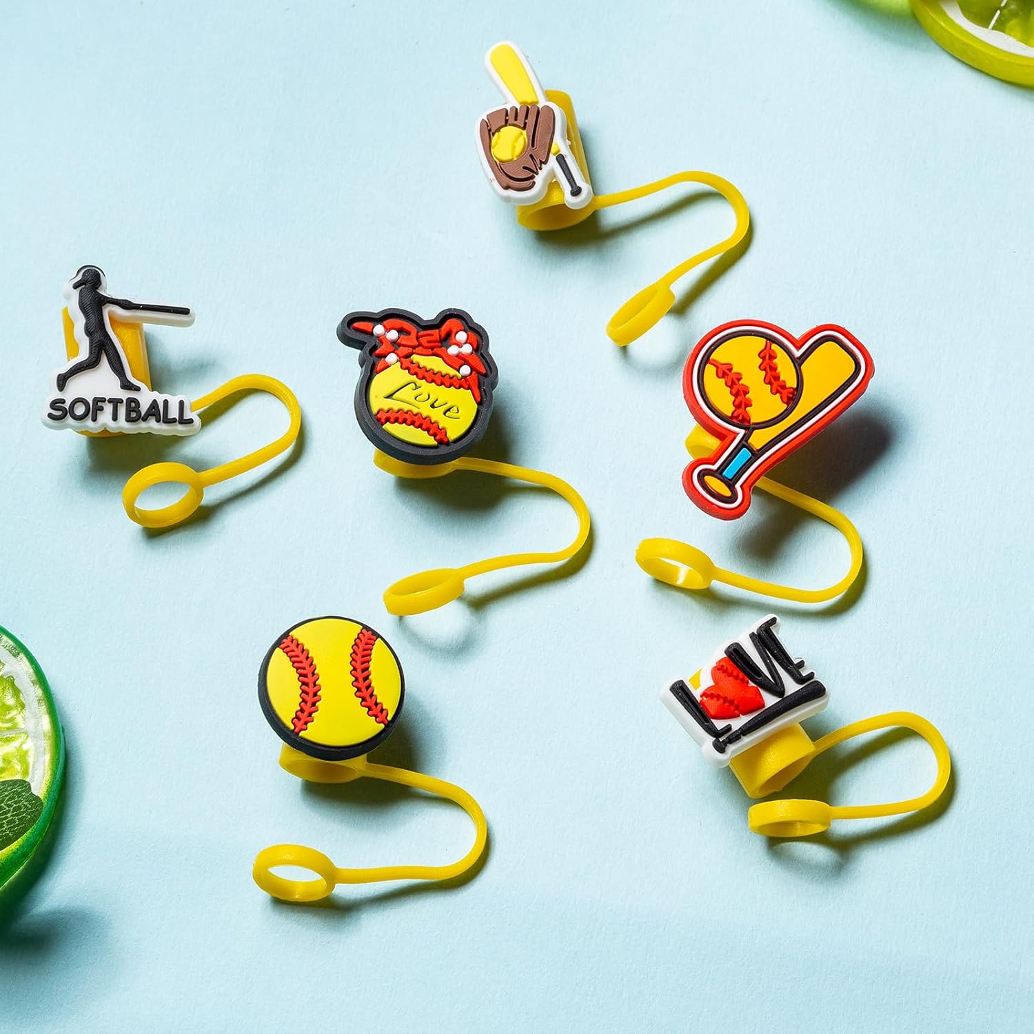 6Pcs Softball Straw Cover Cap for Stanley Cup Accessories, 10mm Cute Black Drinking Straw Topper for 40oz 30oz Stanley Tumbler, Dust-Proof Reusable Straw Tips Valentines Decor Gifts for Women - Image 5