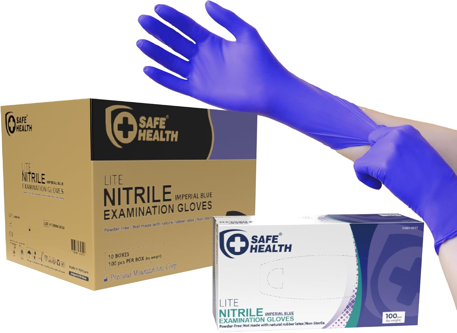 Safe Health Nitrile Exam Gloves – 4 mil, Latex-Free, Powder-Free, Disposable, Blue, Medical Grade, Food, Cleaning Use