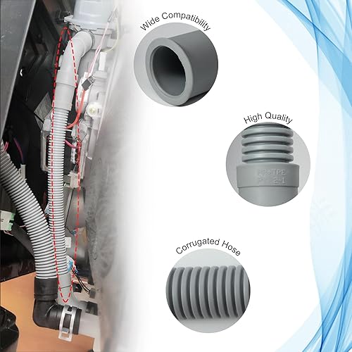 Miniatura 4 de DD81-01502A Manguera interior universal para lavavajillas, manguera interior corrugada inflexible para lavavajillas, material plástico, gris