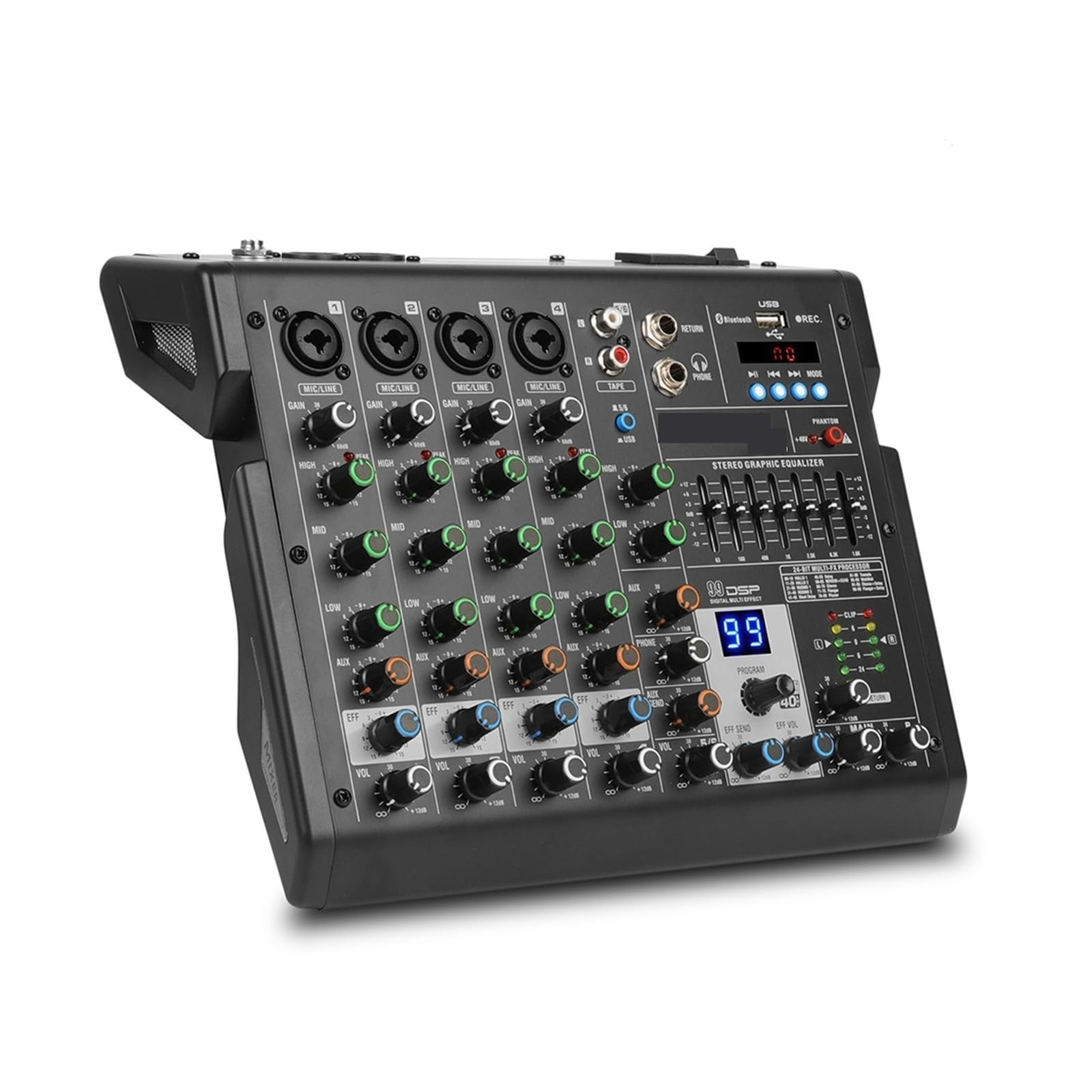 Mikser dźwięku, Mikser 4-kanałowy B4 Sound Table Profesjonalna konsola miksująca DJ Wbudowany 99 efektów cyfrowych DSP Zasilanie Phantom 48 V(B4)