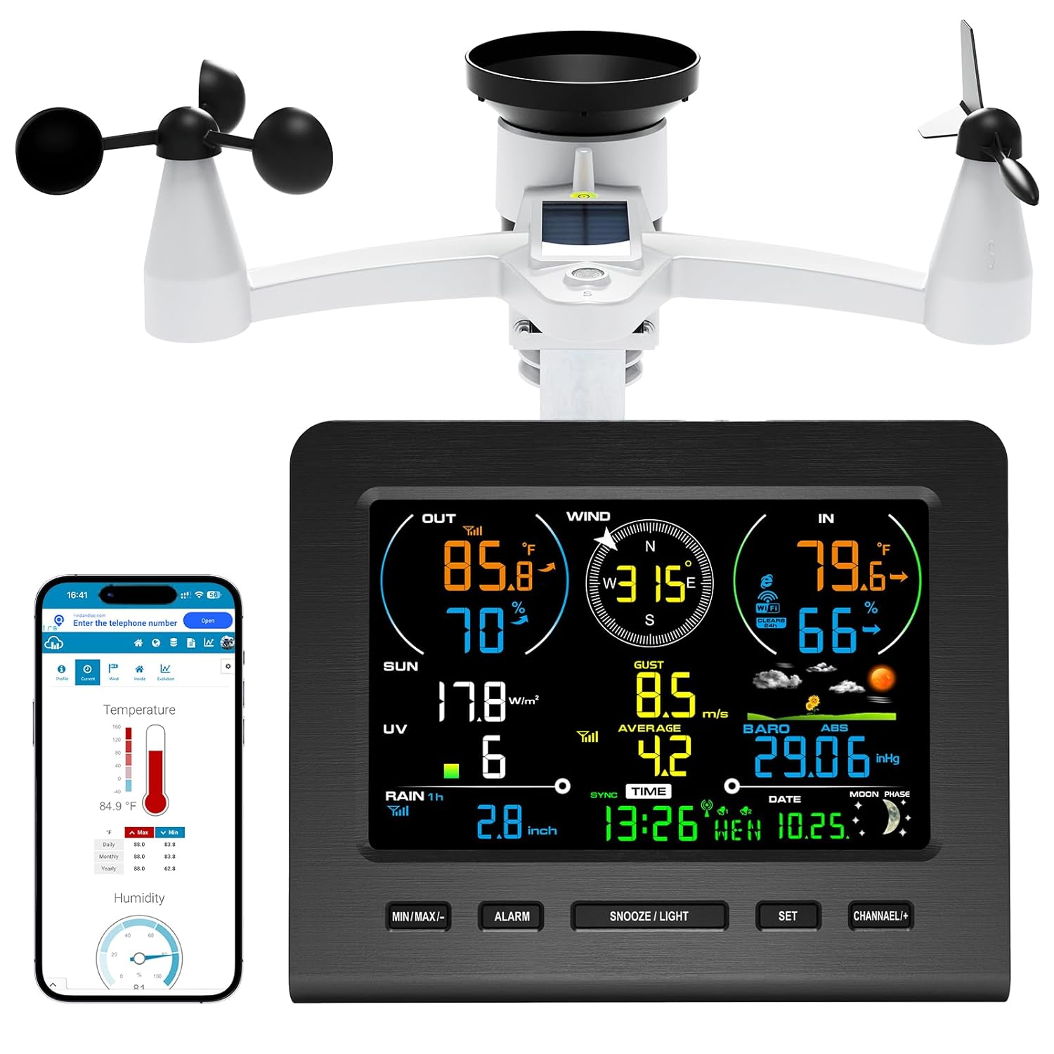 Urageuxy Weather Station, Weather Stations Wireless Indoor Outdoor with 7-in-1 Outdoor Sensor, Smart WiFi Weather Monitor-Rain Gauge, Wind Speed, Temperature, Humidity, UV, Light, Weather Forecast