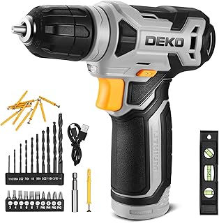 DEKOPRO 8V Cordless Drill, Drill Set with 3/8"Keyless Chuck, 42pcs Acessories, Built-in LED, Type-C Charge Cable, Gray Power Drill for Drilling and Tightening/Loosening Screws