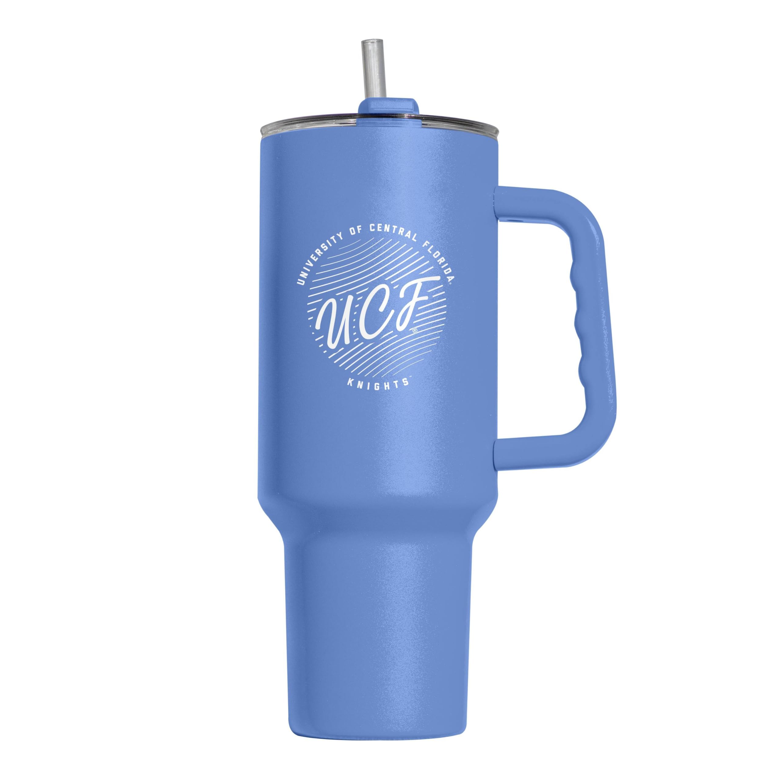 Logo Brands NCAA Central Florida Golden Knights Retro Script Arctic 40 oz Tumbler with Handle - Stylish Everyday Use Powder Coated-Stainless Steel with Straw- Keeps Cold For Hours
