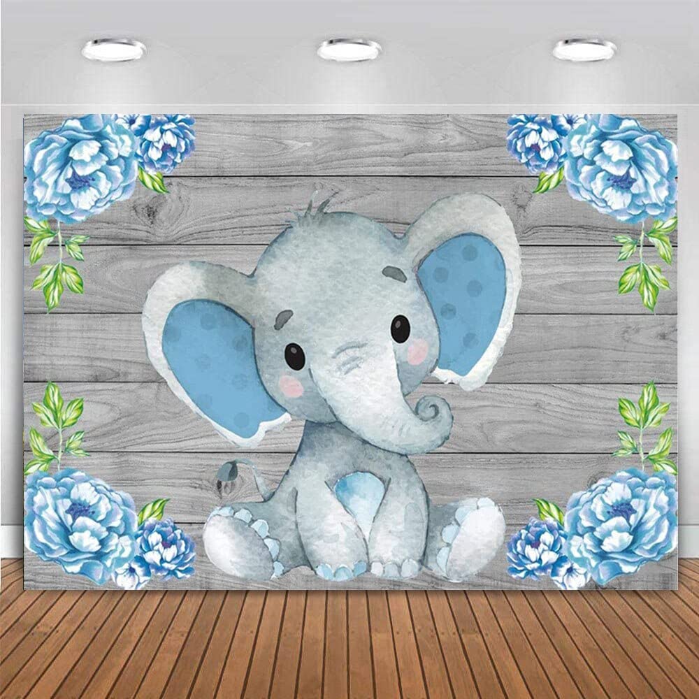 Legno grigio blu floreale elefante elefante pografia sfondo nato baby shower per ragazze ragazzi bambini festa di compleanno banner decor
