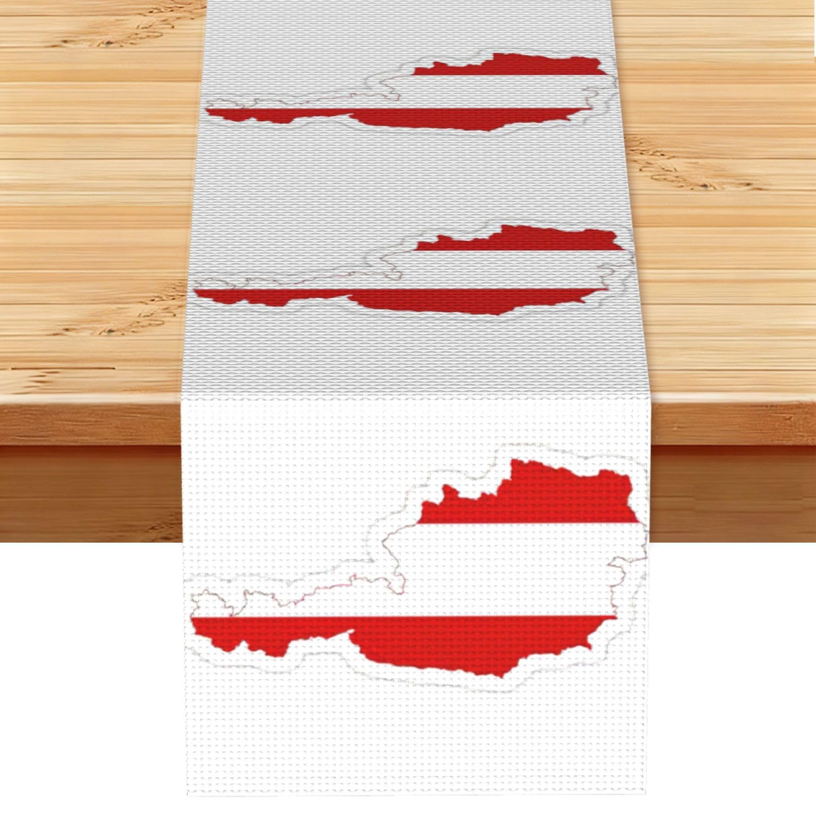 Austrian Flag Map Printed Dining Table Runner 13x72 Inch, Non-Fading Decor for Kitchen Dresser Fireplace Mantel