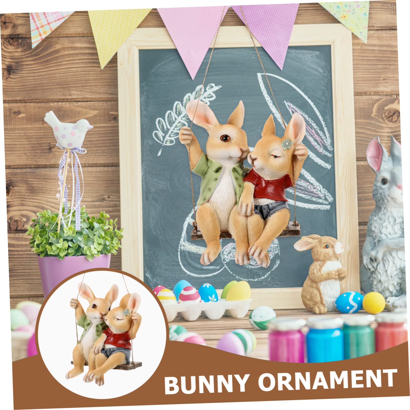 Alipis Pendentif Lapin Balançoire Accessoires De Natation Décor De Lapin Suspendu Figurine De Jardin Décoration De Terrasse Extérieure Pot De Fleur Les Amoureux Résine Auto