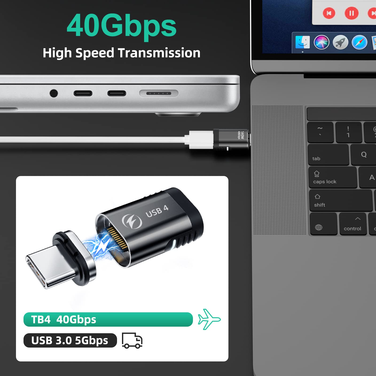 Adattatore Magnetico USB C 240W DuHeSin – 2 Pezzi Con USB4 40Gbps E 8K 60Hz – Angolo Retto Per MacBook E IPhone 16/15