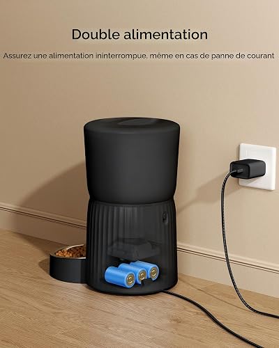 Distributore Automatico Cibo Gatti, Faroro 4L Dispenser Crocchette Gatto con 1-6 Pasti Al Giorno, Porzioni Regolabili, Voce 10s, Alimentazione Lenta (Nero) - 5