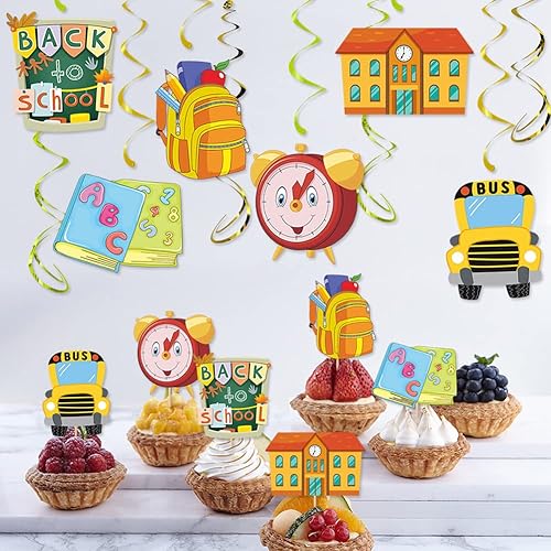 Miniatura 4 de Decoraciones de remolinos colgantes de dibujos animados para la temporada de regreso a la escuela, serpentinas con purpurina para fiesta de regreso