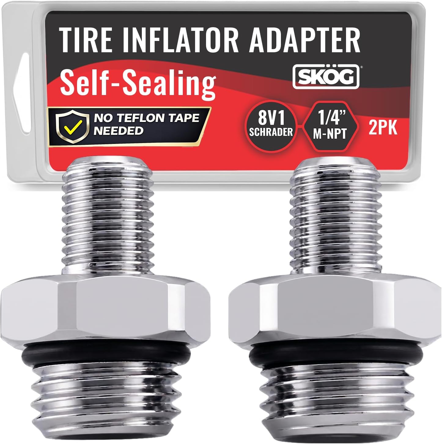 SKÖG Self-Sealing Tire Inflator Adapter, 1/4" NPT to Schrader (2-Pack)