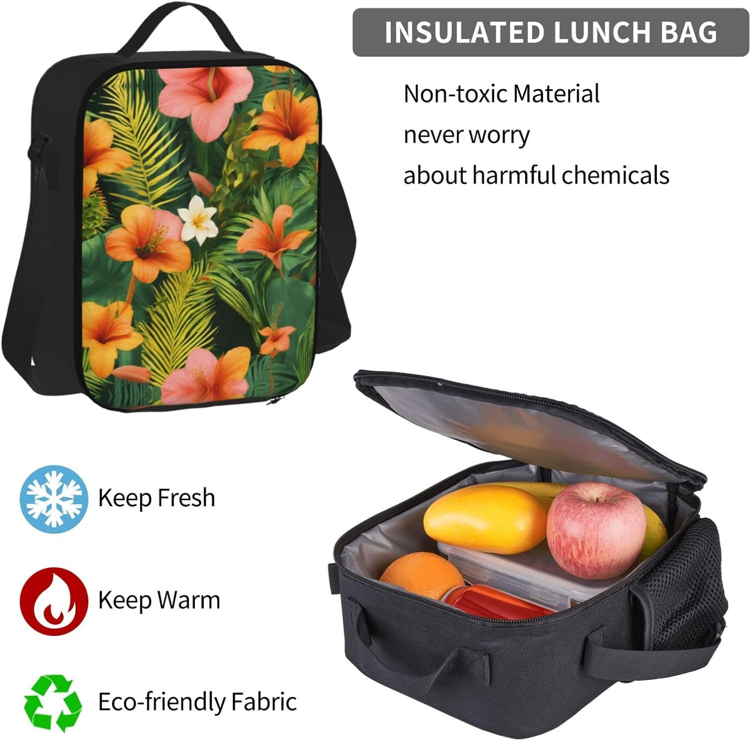 Hojas Tropicales Y Flores Backpack With Lunch Box 3 In 1 Set With Pencil Case, Large Capacity Backpack With Chest Strap
