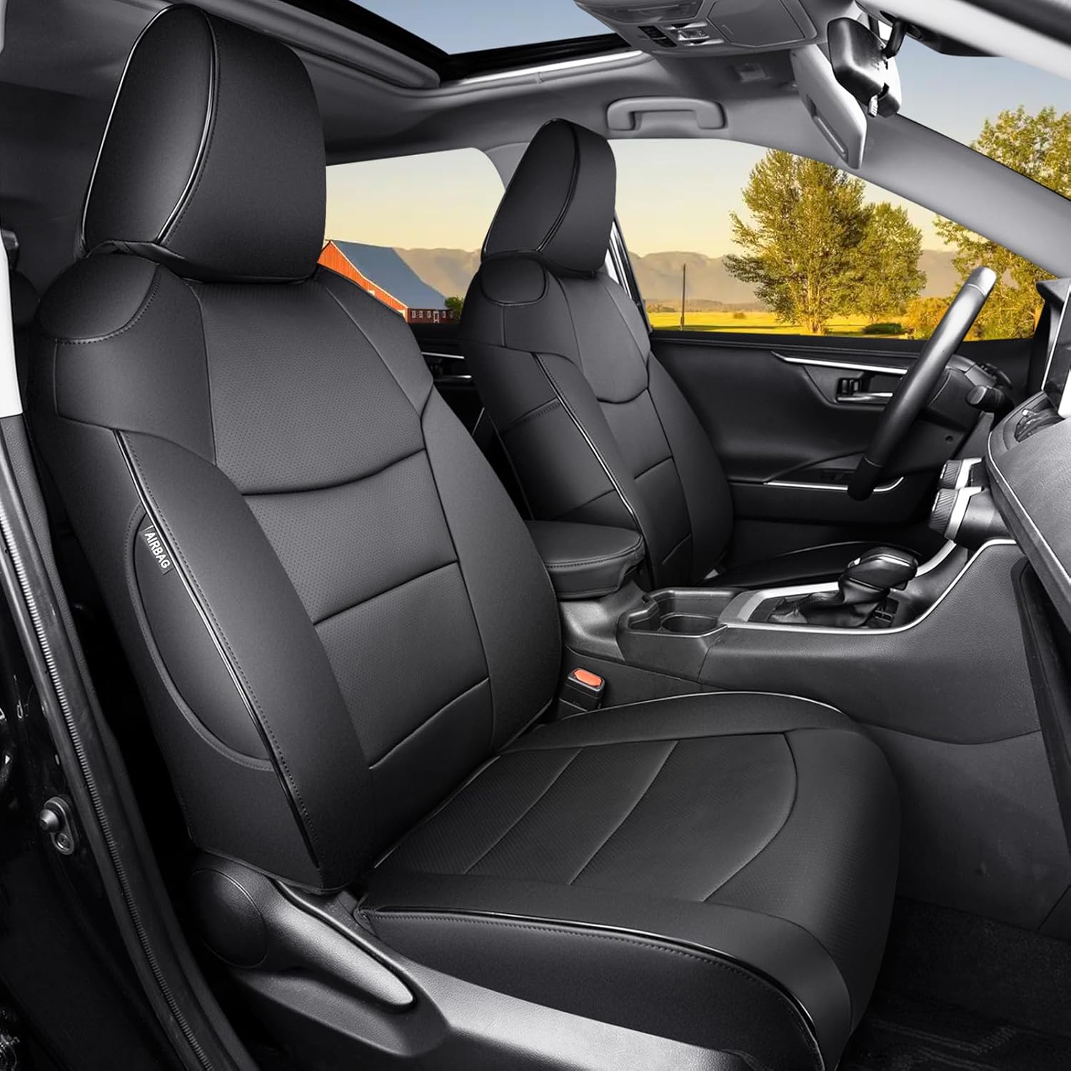 HKZ Fit RAV4 Car Seat Covers Set for 2019 2020 2021 2022 2023 2024 2025 Toyota RAV4 Gasoline Model LE,XLE,XLE Premium,Limited - 5 Seats Full Set Leather(Black)