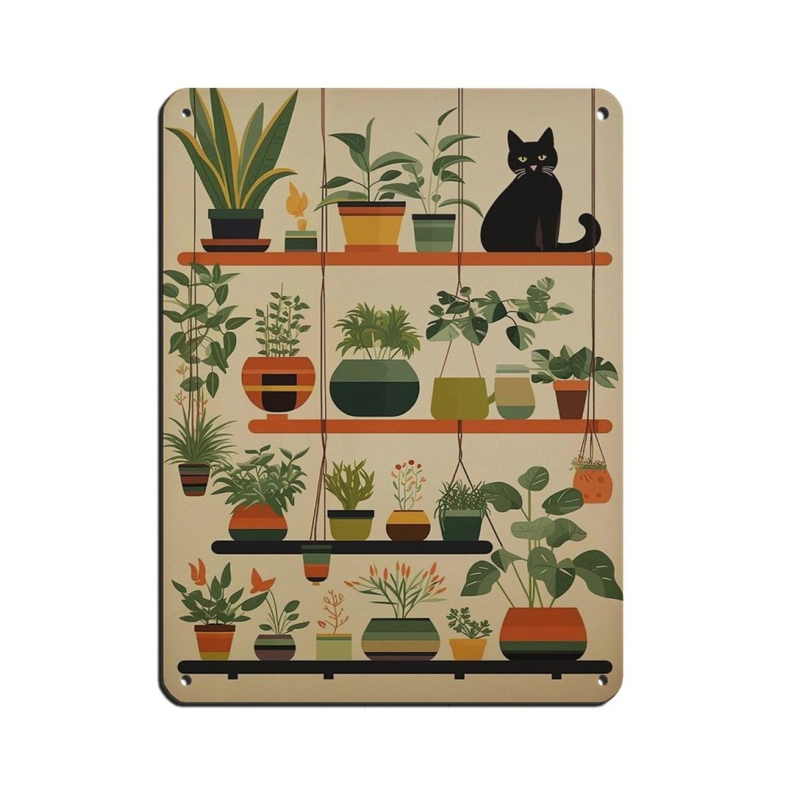 Lxwnze 30L X 40W Cm Houseplants And Cat, Plant Pot Retro Poster Metal Tin Sign Chic Art Retro Iron Painting Bar People Cave Cafe Family Garage Poster Wall Decoration 12X16inch(30X40cm)