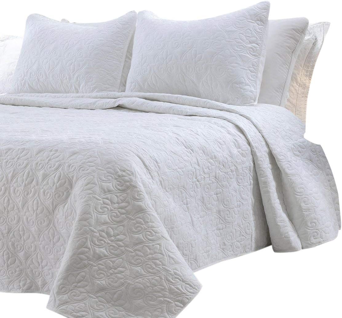 Multiple Sizes - Oversized-3pc Quilted Coverlet Set- White -King- 1 Coverlet 104" x 96" and 2 pc. Quilted Sham 20" x 36" - Exclusively by Blowout Bedding RN# 142035