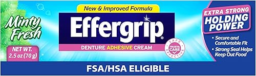 Effergrip Crema adhesiva para dentaduras, poder de sujeción extrafuerte, 2.5 onzas