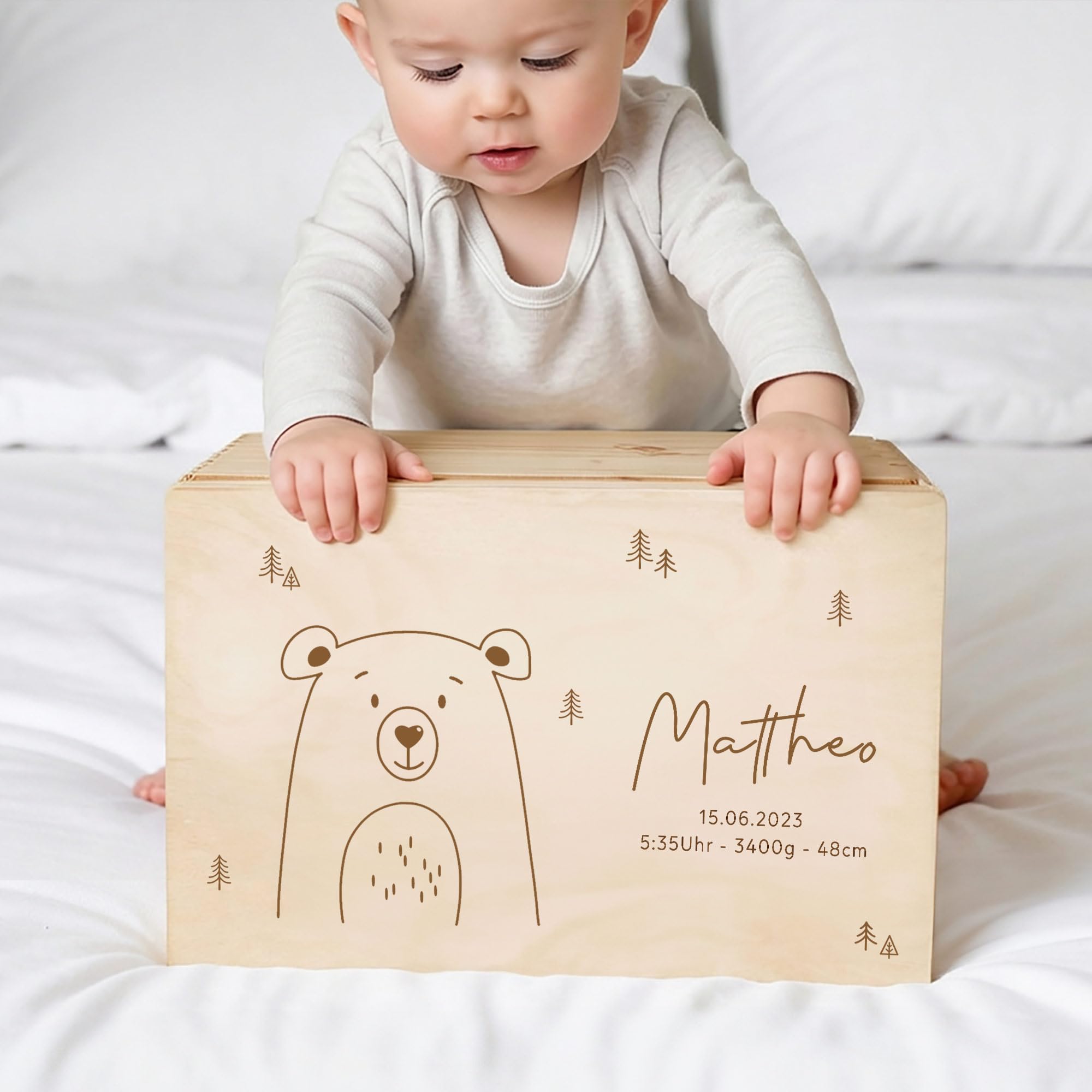 Little-Deco Personalisierte Erinnerungsbox Box Aufbewahrungsbox Erinnerungskiste mit Namen Holzkiste für Kinder Geschenkbox Geschenkidee für Jungs Mädchen Geburtstagsgeschenk XHL1199-03