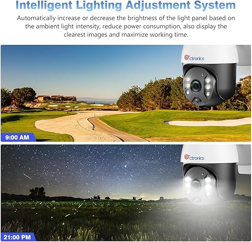 Miniatura 7 de Ctronics Grabación 247 cámara de seguridad con panel solar de 20 W, batería incorporada de 20000 mAh, cámara de visión de 360 inalámbrica para
